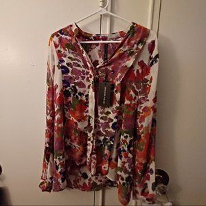 Willy Top W118 By Walter Baker Floral Design Button Down Size L New With Tags